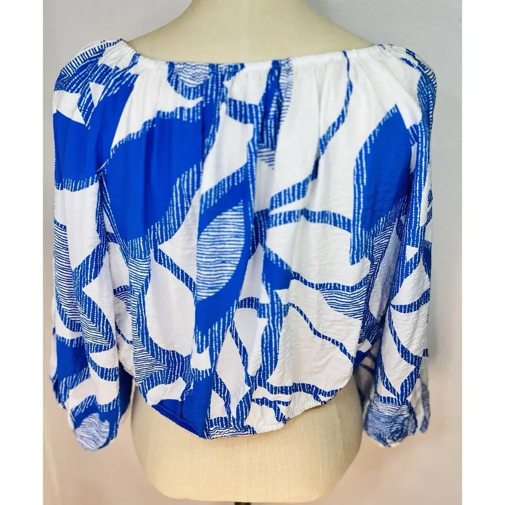 Nine West Blue And White Off Shoulder Summer Blouse Large